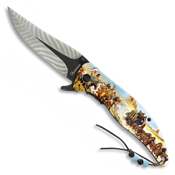 Couteau pliant assist Cow-boys et Indiens impression 3D 18454-A manche aluminium lame 9 cm